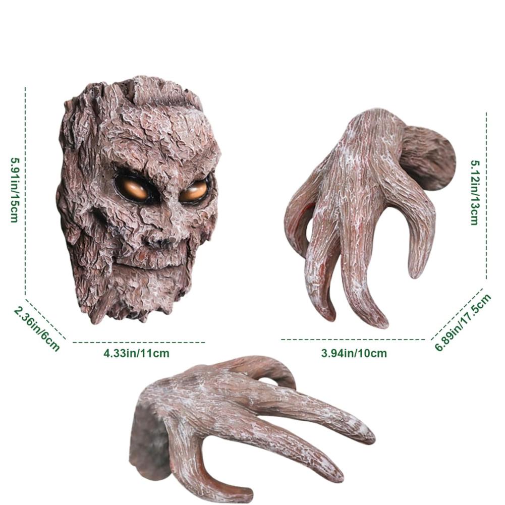 

Украшения для вечеринки на Хэллоуин, уличные страшные 3D-скульптуры из коры дерева, лица и рук зомби, для сада на Хэллоуин, креативный реквизит