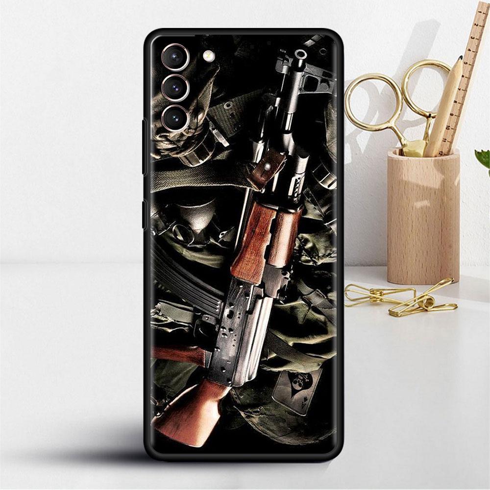 AK47 Handgun Gun BUllets Soft Case For Samsung Galaxy S22 S20 FE S21 S10 S9 Plus S8 Note 20 Ultra 10 Lite Phone Cover Shell
