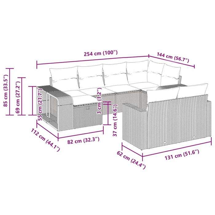 VidaXL Garden Lounge Set 10 Pcs with Brown Wicker Cushions, Outdoor Sofa Set, Sofa Set 3326067