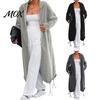 Women Outdoor Coats Long Hooded Jacket for Fall Winter, Loose Oversized Casual Autumn Zip-Up Outerwear Coat, Solid Color Tunic Hoodie Top with Pockets
