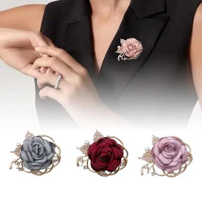 1Pc Party Accessories Women Botanical Pins Mother's Day Gift Rose Flower Casual Fabric Pearl Brooches