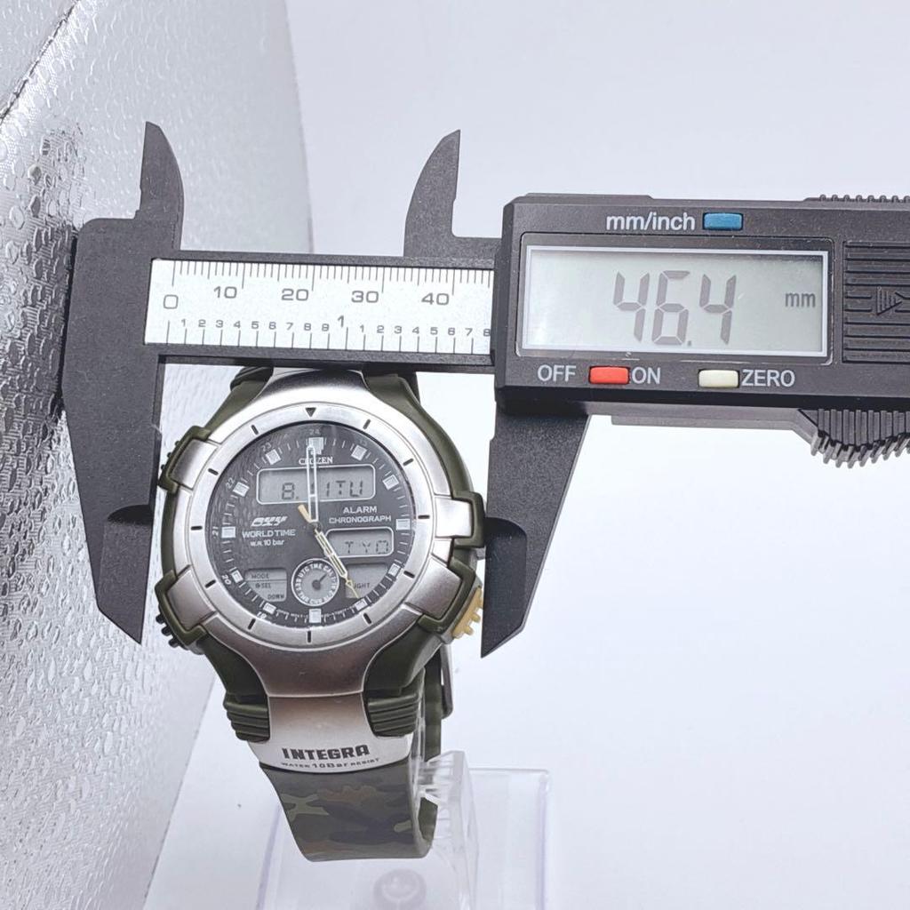 Used [New battery] CITIZEN OXY C420 Digital Analog Camouflage World Time Watch