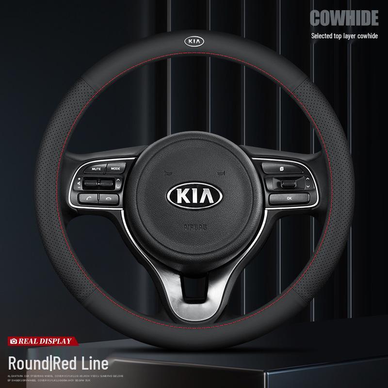 Genuine Leather Steering Wheel Cover for Kia Models: K3, Sportage, K5, Forte, K2, Cerato, KX3, KX Cross, K4, Seltos