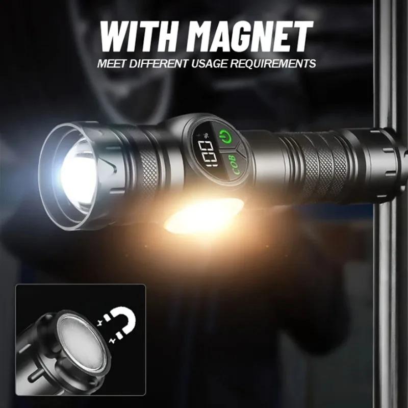 LED Flashlight 5 Lighting Modes COB Red Side Light with Magnet USB Rechargeable Torch Light Built In Battery for Hiking