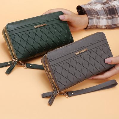 Portefeuille Long à Double fermeture éclair pour femmes, porte-monnaie Simple, porte-cartes, mode rétro, grande capacité