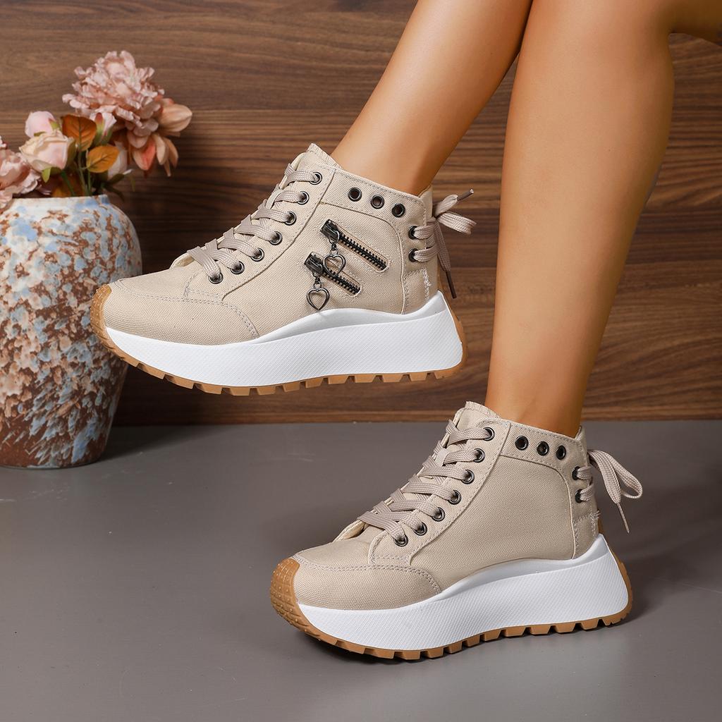 Women Plus Sizes Sneakers Lace Up Sexy Sneakers Thick Sole Girls Students Ankle Canvas Boots High Top Denim Canvas Shoes Female