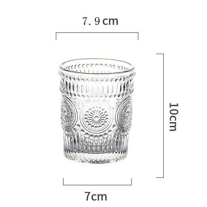 4Pcs/2Pcs/1Pcs Nordic Style Sunflower Water Cup 300Ml/350Ml Retro Relief Glass Cup French Cold Drink Cups Transparent Juice Cup