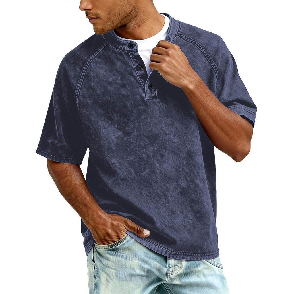 Men Henley T Shirt Short Sleeve Raglan Button Down Casual Loose Fit Crewneck Vintage Top Tee