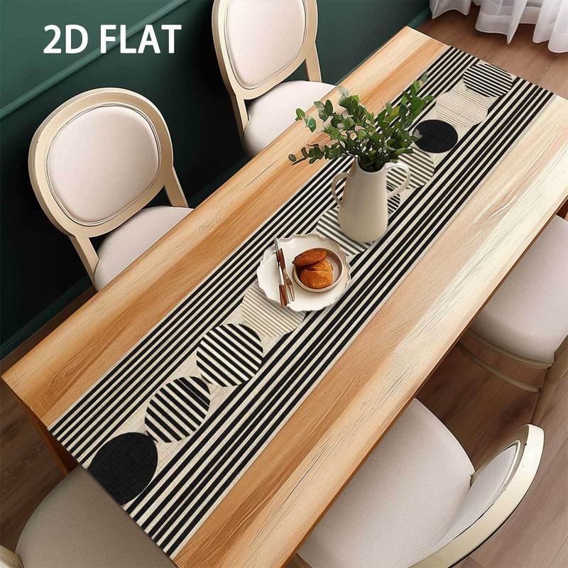 Modern Geometric Table Runner, Black White Striped Circle Design, Home Dining Table Decor Women's clothing