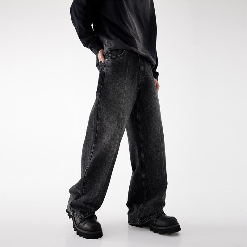 Big wide-leg jeans, new black heavy-washed straight street personality trendy brand versatile mopping denim trousers