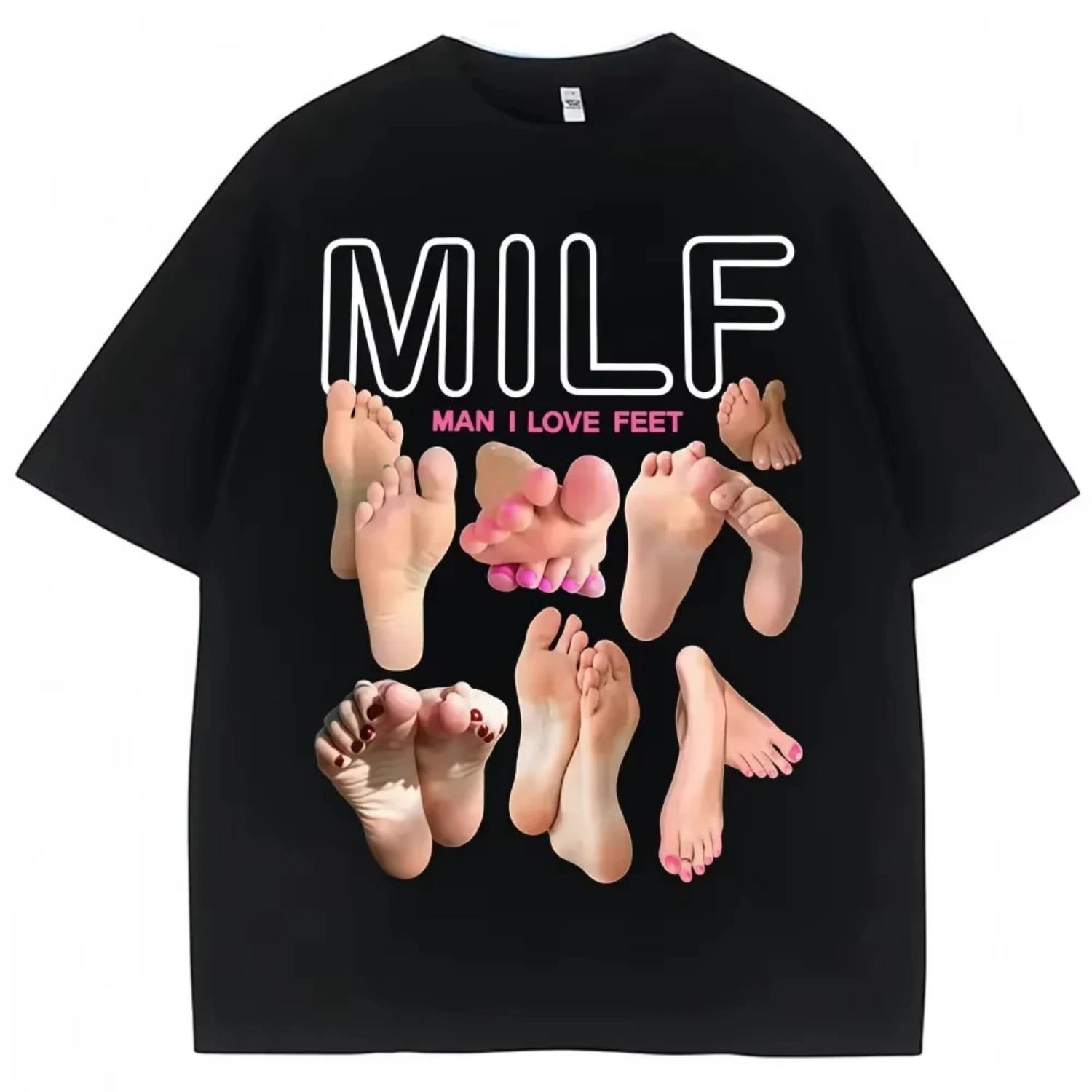 

Summer Men s MILF Men, I Love Feet, Funny Meme Pattern Printed T-shirt, 100% Cotton, Casual Streetwear, Foot Fetish S чёрный