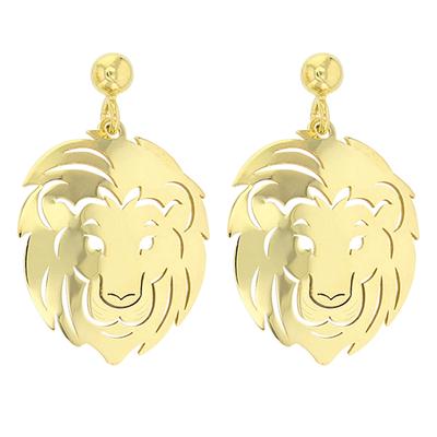 [Q9340] - Artisanal Silver Earrings 'Jungle' Gold - 22x20 Mm (lion)