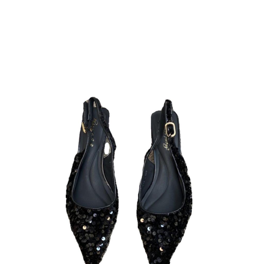 Baotou Sandals Fairy Shoes Spring Pointed Sequins Backstrap High Heel Versatile Women'S Sandals