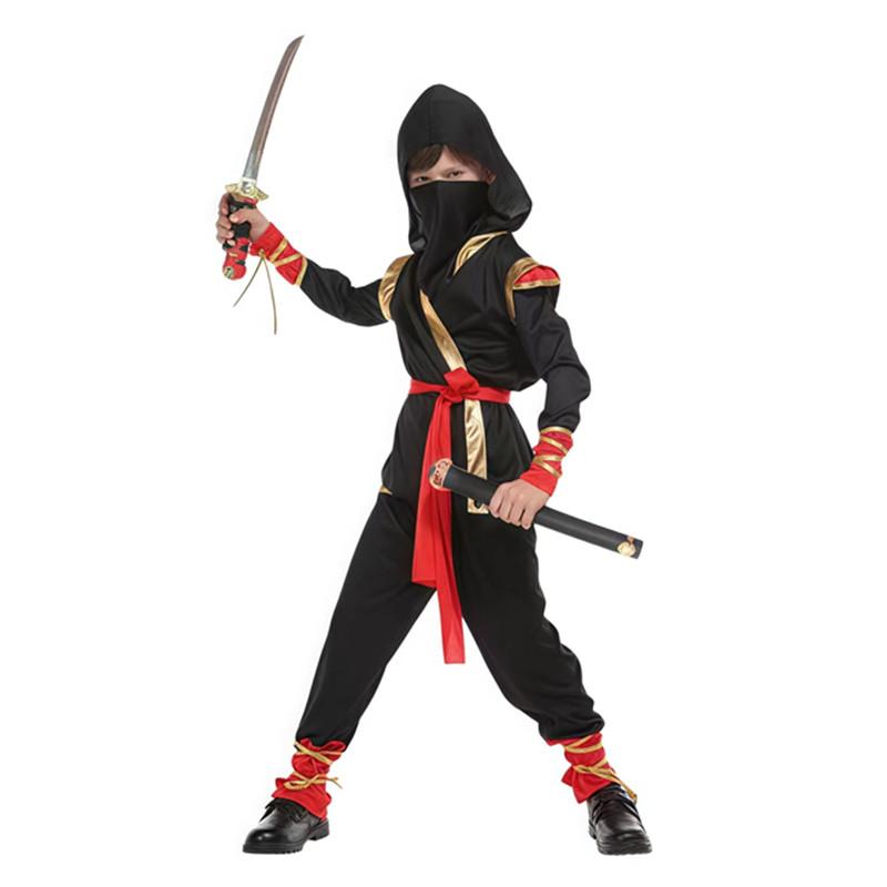 Carnival Boys Child Ninja Costume Role Play Assassin Samurai Warrior Hooded Suit Kids Halloween with Ninja Sword Fancy Dress Up