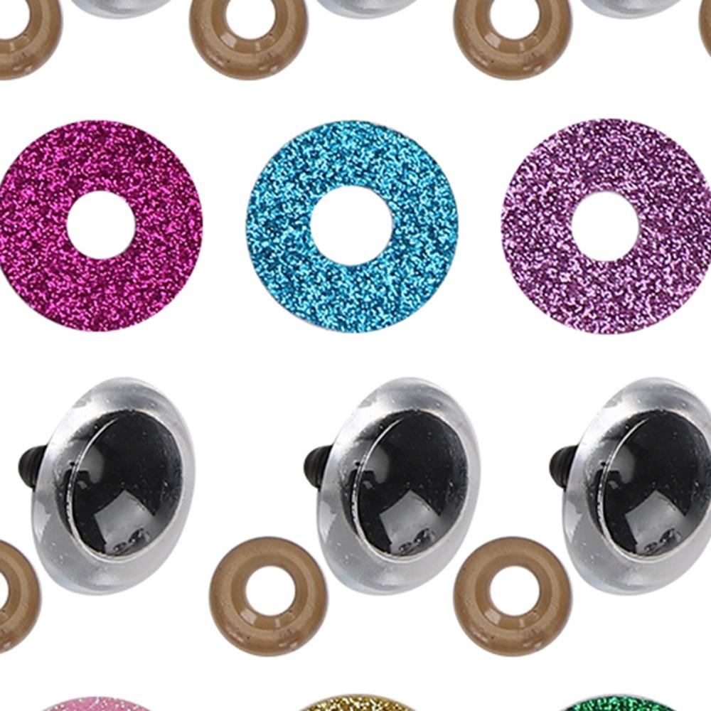 100PCS DIY Handmade Accessories Colorful Glitter Safety Eyes Plastic With Washers Glitter Safety Eyes Crochet Eyes Puppet