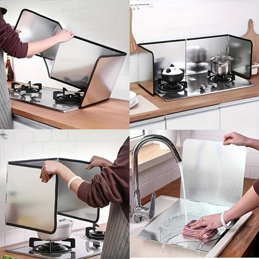 One Stainless Steel Splash Screen Set - Heat Resistant, Non-Stick Kitchen Stove Protection - 2 Foldable Panels for Home, RV, Camping