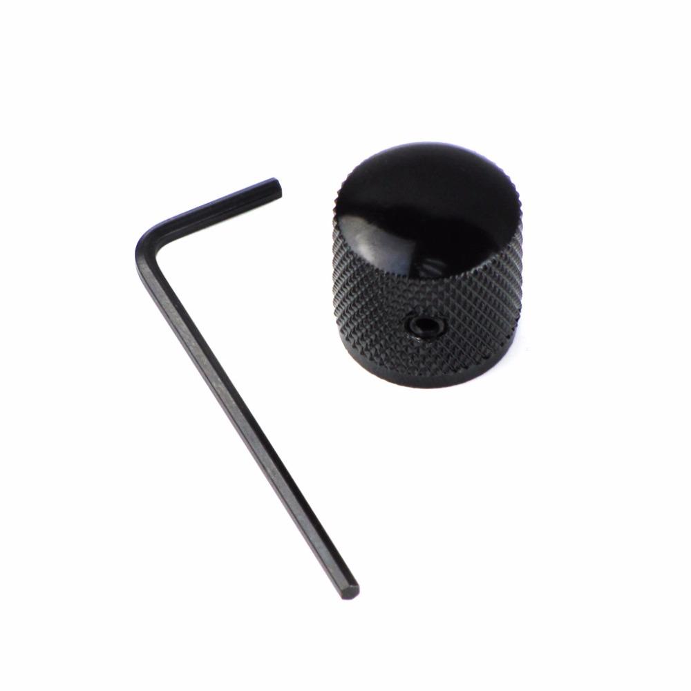 FLEOR 4 Stück Metallknöpfe Gitarre Bass Regelknöpfe Potentiometerkappen Domförmig mit Schraubenschlüssel, Chrom/Schwarz