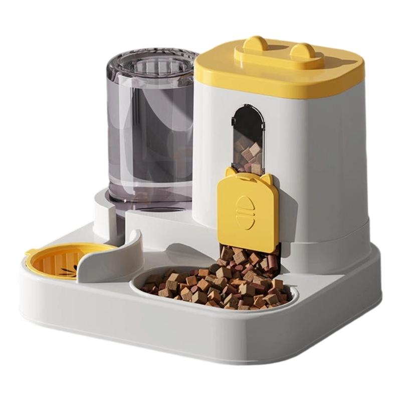 

Automatic Weight Pet Supplier and Water Dispenser Denial Electricity Required Large Capacity 2L Food Container and 1L Water Bowl for Cats жёлтый