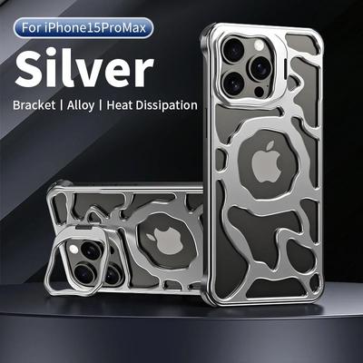 Metal Invisible Bracket Magnetic Magsafe Phone Case For iPhone 15 14 13 Pro Max Aluminum Shockproof Armor Removable Heat Dissipation Back Cover