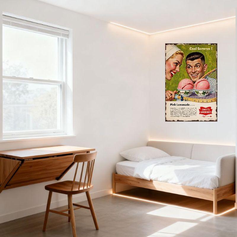 Cool Serve Vintage Swift's Sherbet Tennis Racket Metal Tin Sign Retro Mid-20th Century Advertisement for Home Bar Man Cave Cafe