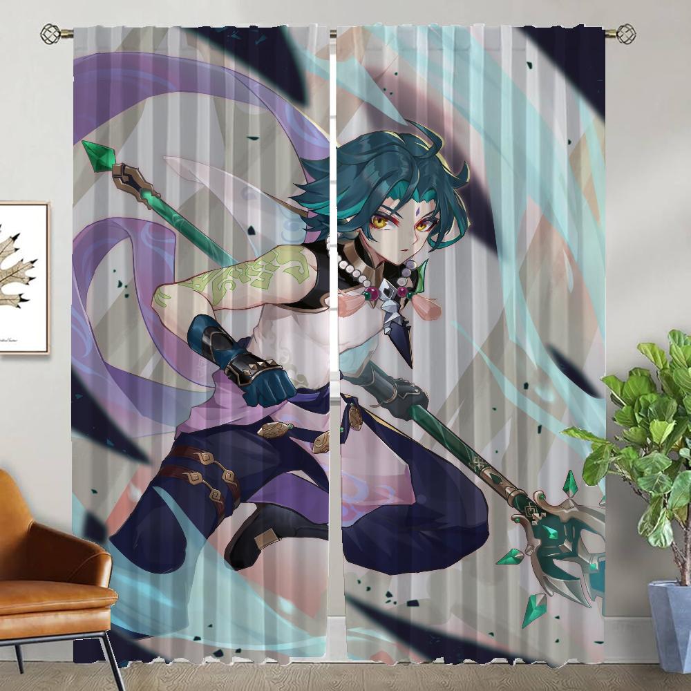 Genshin Impact Kitchen Curtains for Living Room Home Interior Curtains 2 Pieces Blackout Curtain Tulle for Bedroom Partition