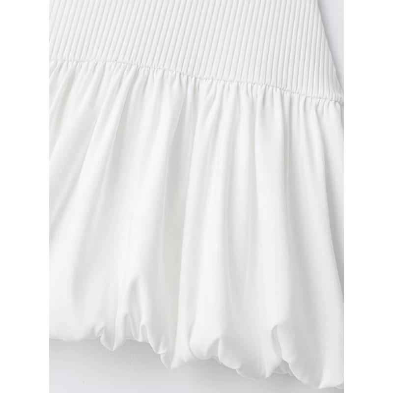 Sexy Knit Mini Dress Women Elegant Backless Sleeveless Puffy Dresses Female 2024 Spring Summer Party Fashion White Short Robe