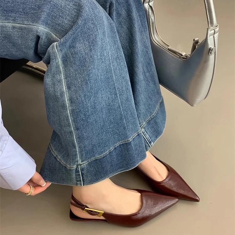 Fashion Summer Pointed Toe Women Sandals Fashion Singbacks Mules Shoes Ladies Elegant Low Heel Stripper Party Sandalias