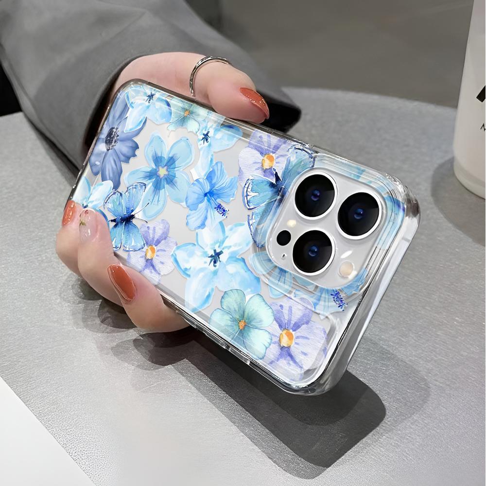 Blue Flowers Phone Case For Iphone 17 16 15 14 Plus 13 12 11 Pro Max Back Cover 16 17 Air Soft Phone Case Cover Shell