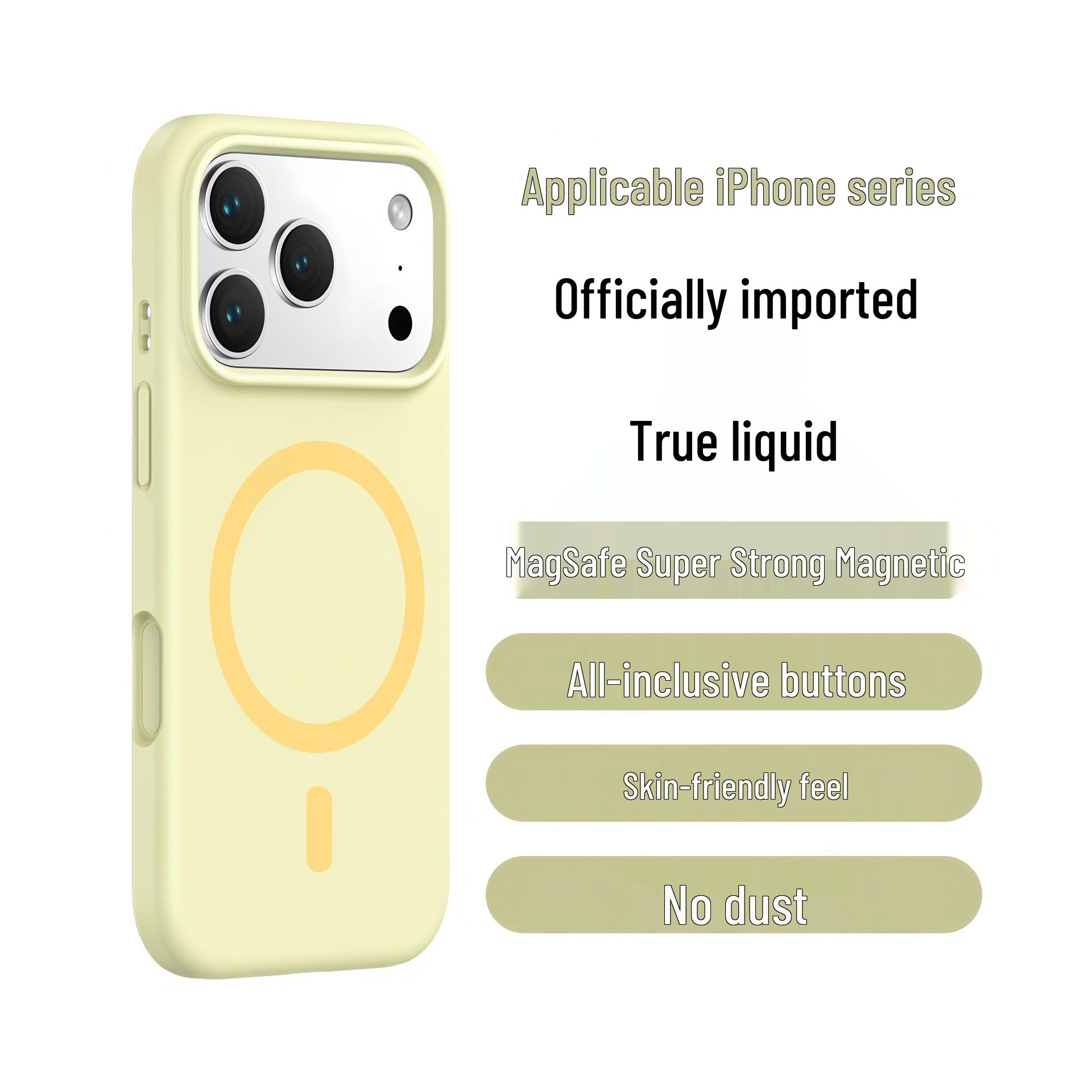17ProMax iPhone16 Liquid Silicone Magnetic Soft Drop-Proof Phone Case 12 Pro кремово-желтый