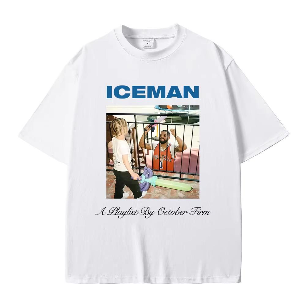 Rapper Drake ICEMAN Graphic T‑shirt Men Women Hip Hop Fashion Retro Short‑Sleeved T‑Shirt