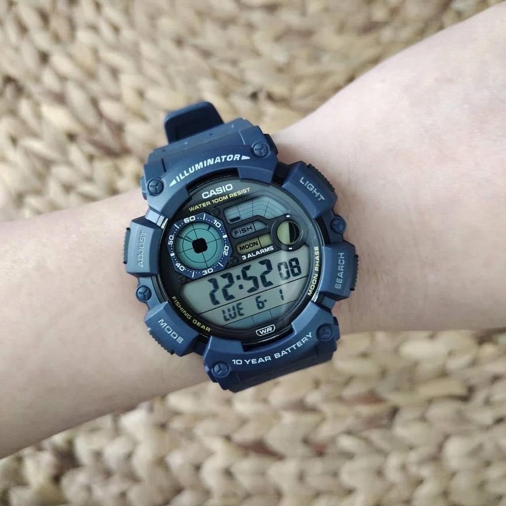 Casio Multifunction Digital Watch with Clear Dial and Resin Strap Men's Band, WS-1500H-2AVDF, Blue,
