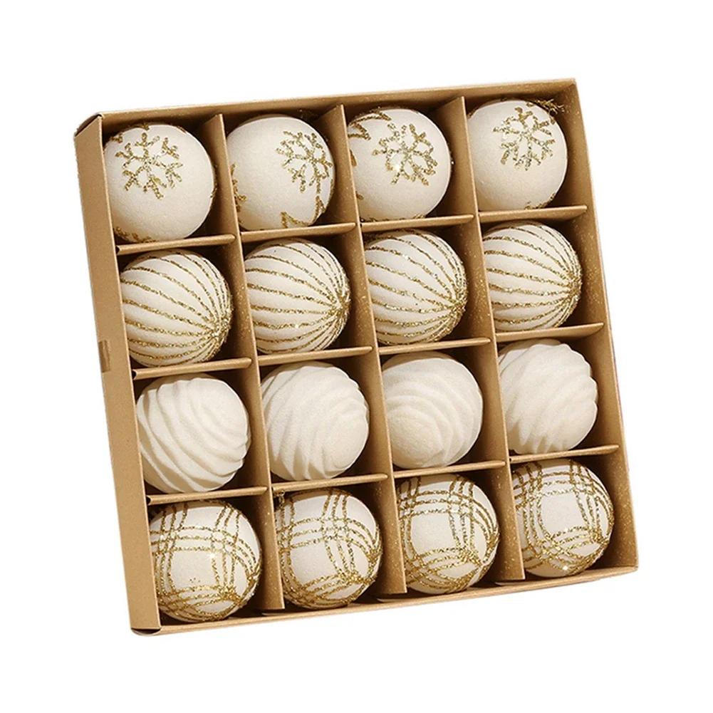 Flocking 6cm 16PCS Christmas Ball Set Christmas Tree Ornament Set Window Decoration Snowflake Ball Christmas Balls
