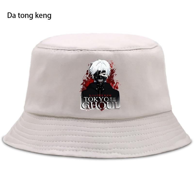 Tokyo Ghoul Japão Anime Engraçado Bucket Cap Casual Engraçado Chapéu de Sol Harajuku Algodão Bucket Hat Unissex Outdoor Protetor Solar Fishermans Hat