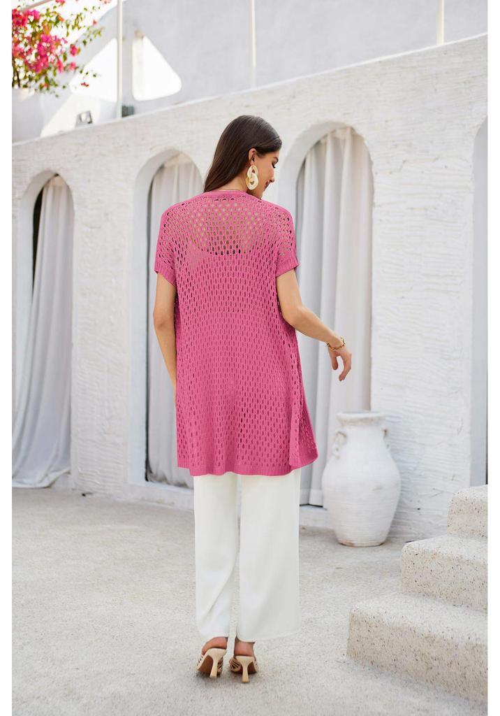 2024 European Mesh Crochet Short Sleeve Long Cardigan Cover-up