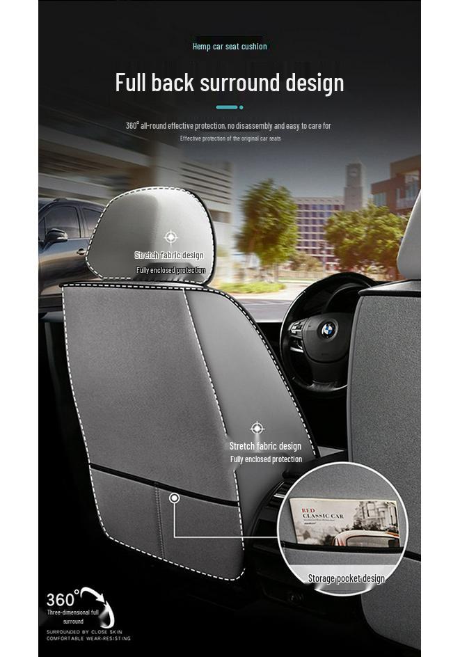 Stipri lininė pilno apvado automobilio sėdynės užvalkalas - Keturių spalvų, universalus visiems sezonams