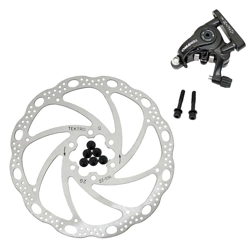 TEKTRO Road Flat Mount Mechanical Disc Brake Set 160mm Front and MH1849 MD-C550 Rotors, Rear,