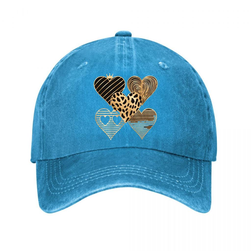 Gold Leopard Striped Heart Wall Decor Washed Baseball Cap Outdoor For Womens Unisex FeUnisex