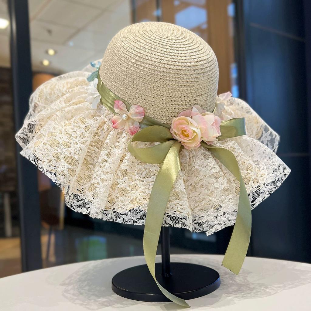 Bow Flower Big Brim Beach Straw Hat Women Spring and Summer New Seaside Sunshade Sun Hat Tide