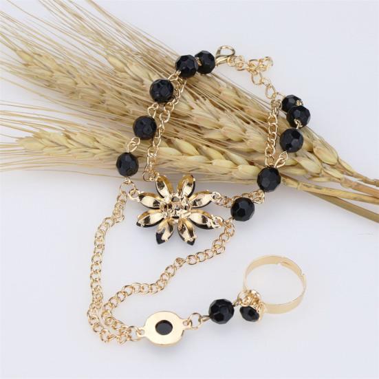 Flower Shape Luxury Hand Harness Bracelet Women Adjustable Finger Ring Bracelet Jewelry