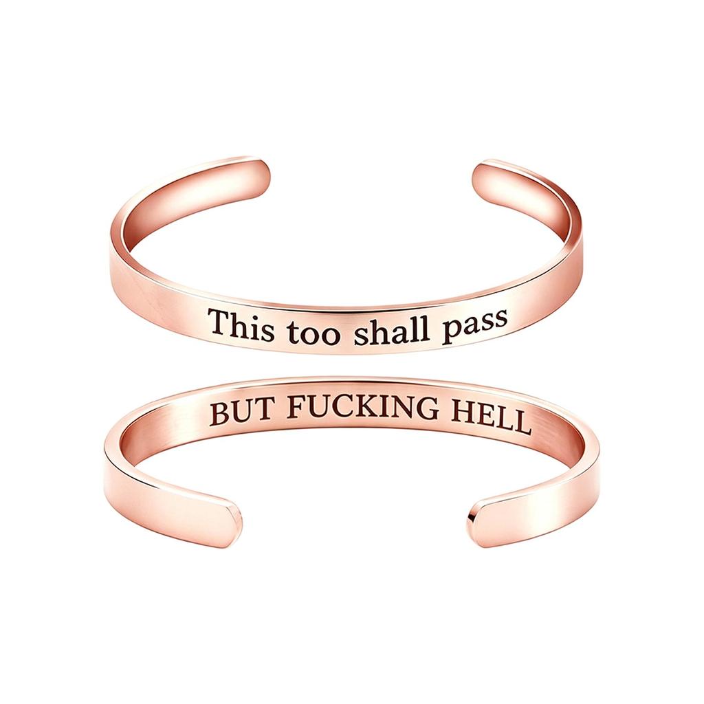 Stainless Steel Open Cuff Bracelet Engraved Inspirational Quote Adjustable Minimalist Design Unisex Simple Style Hand Accessory