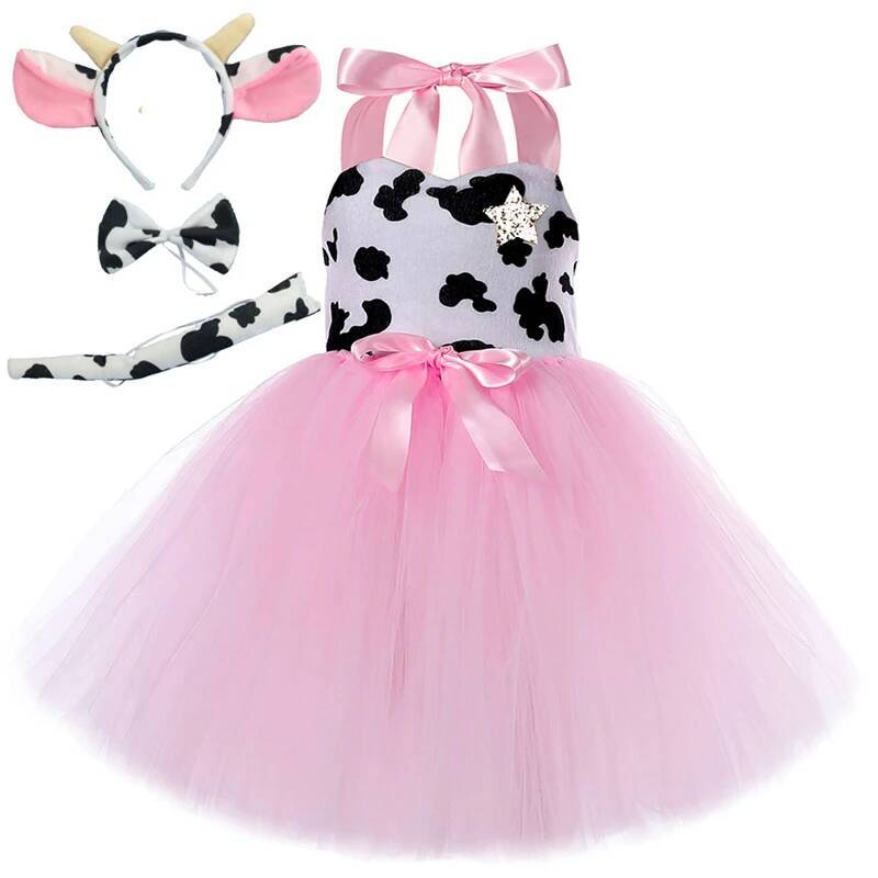Toy Jessie Woody Costumes for Girls Birthday Halloween Cowgirl Fancy Dress with Hat Kids Pink Cow Tutu Outfit Animal Clothes Set