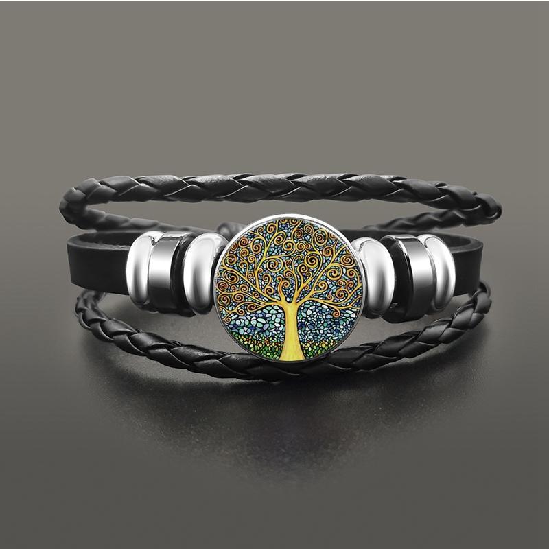 Vintage Om Yoga Chakra Mandala Snap Button Bracelets Classic Flower of Life Tree Adjutable Leather Bracelet Wristband Jewelry