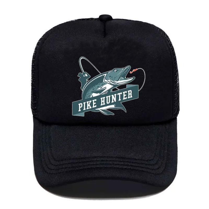 Cool FisherUnisex Printing Trucker Hat Pike Hunter Fishing Rod Unisex Mesh Net Caps Fishing Lures Drift Breathable Baseball Cap