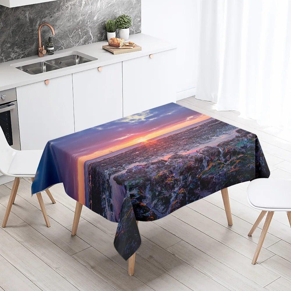 Sunset  Scenery Printed Table Cloth Camping Picnic   Stain Resistant Waterproof Kitchen  Home Decoration