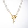 Zircon Crystal Initial A-Z Letter Pendant Necklace for Women Toggle Clasp Imitation Pearls Necklaces Wedding Jewelry Gift