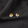 Minimal Double Leaf Stud Earrings - 925 Sterling Silver Yellow Plated