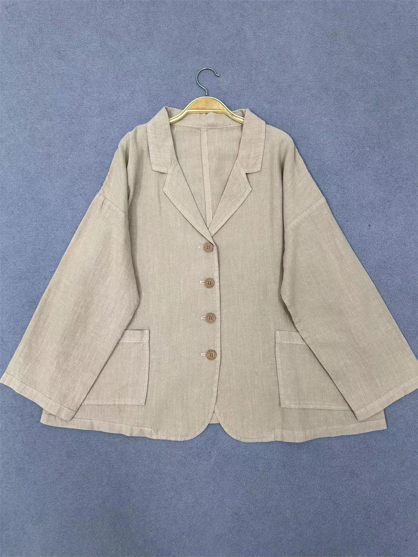 

Johnature осень потертые пальто костюм повседневный топ свободный вариант пригородный простой отложной воротник куртки женские One Size хаки