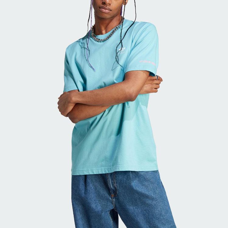 Adidas Originals Pride RM Graphic Tee Logo Print Round Neck Loose Fit Sports Short Sleeve T-Shirt Men Tops Crystal-Blue IU0054