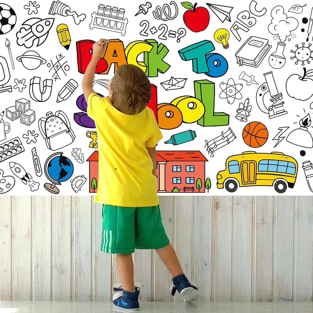 To Back School Theme Black And White Graffiti Paper Canvas For Decor Classroom