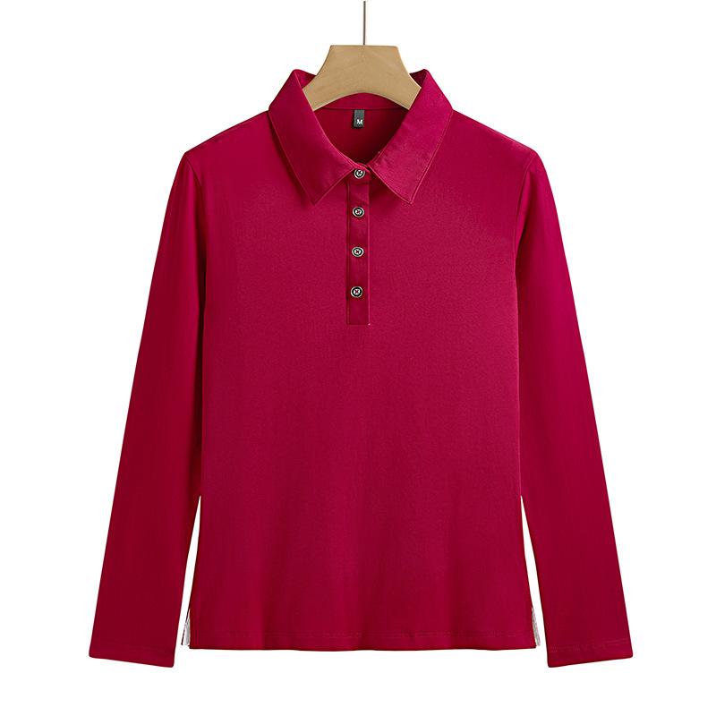 Women's Slim Long Sleeve Polo Neck T Shirt - Simple Solid Color Sports Leisure Business Anti-wrinkle Soft Elastic Wrinkle-resistant Long Sleeve